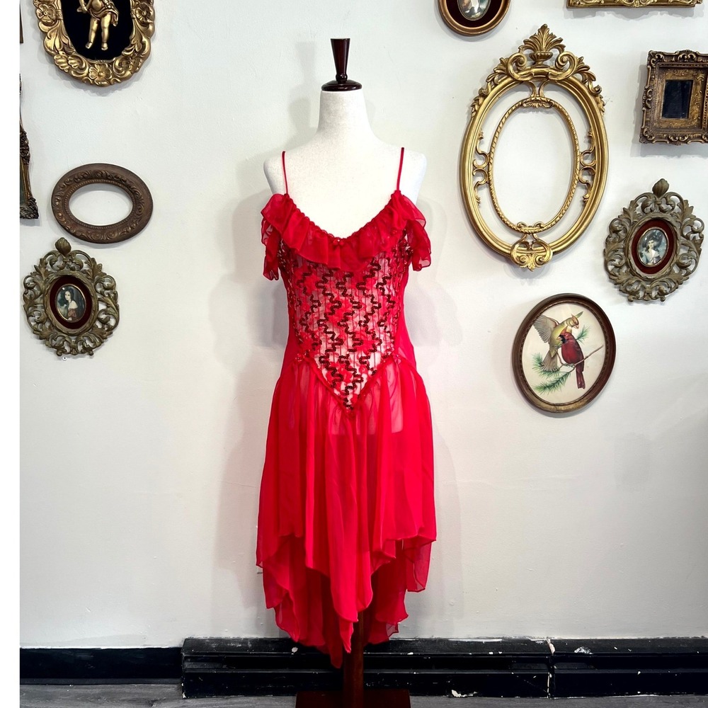 Vintage Shirley of Hollywood‎ Sequin Mesh Hi-Low Slip Dress Medium